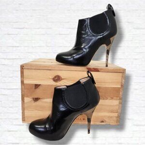 Giuseppe Zanotti Black Patent Leather Ornate Stiletto Heel Ankle Bootie Size 36